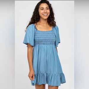 Blu Pepper Denim Smocked Tie Back Mini Dress Size Medium